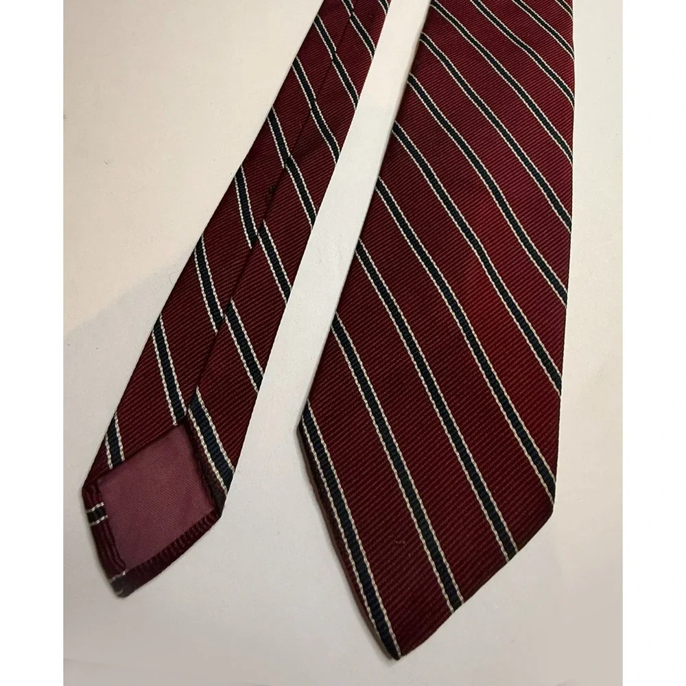 Edward Tunick Burgundy Striped Men's Neck Tie Diagonal Stripe Classic Dress Tie